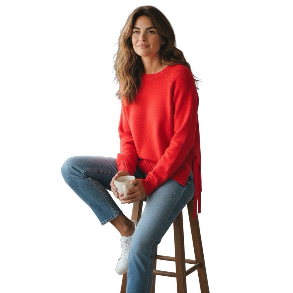 Vionnet Paris Red Wool Cashmere Sweater Italy Sz 46 10/12 Side Tie Detail Knit